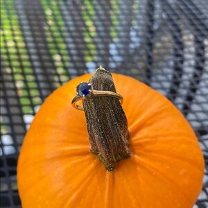 14K Yellow Gold and Blue Stone or Sapphire Solitaire Ring With Imperfections